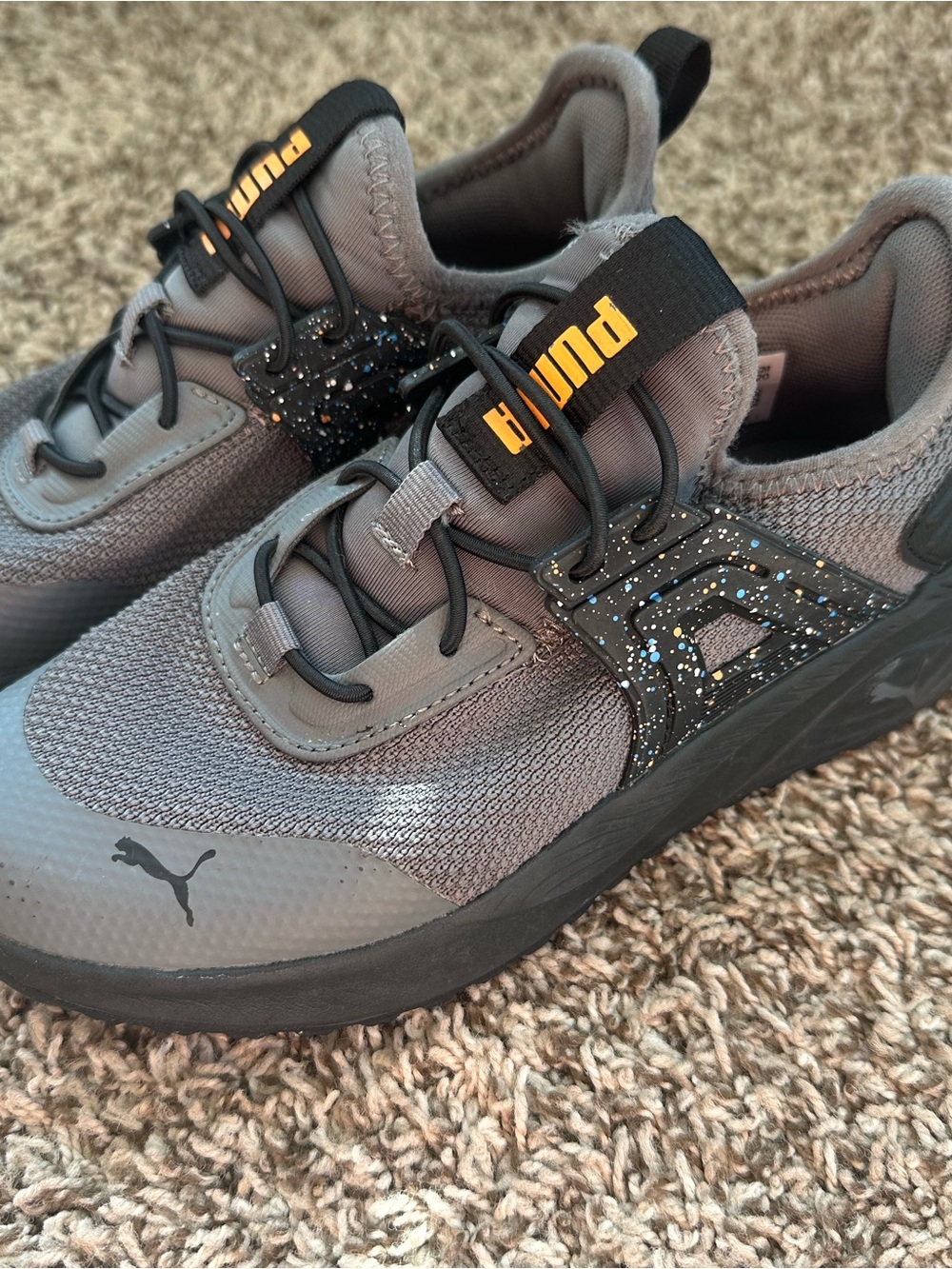 Puma Kids Gray and Black Sneakers with Yellow Logo